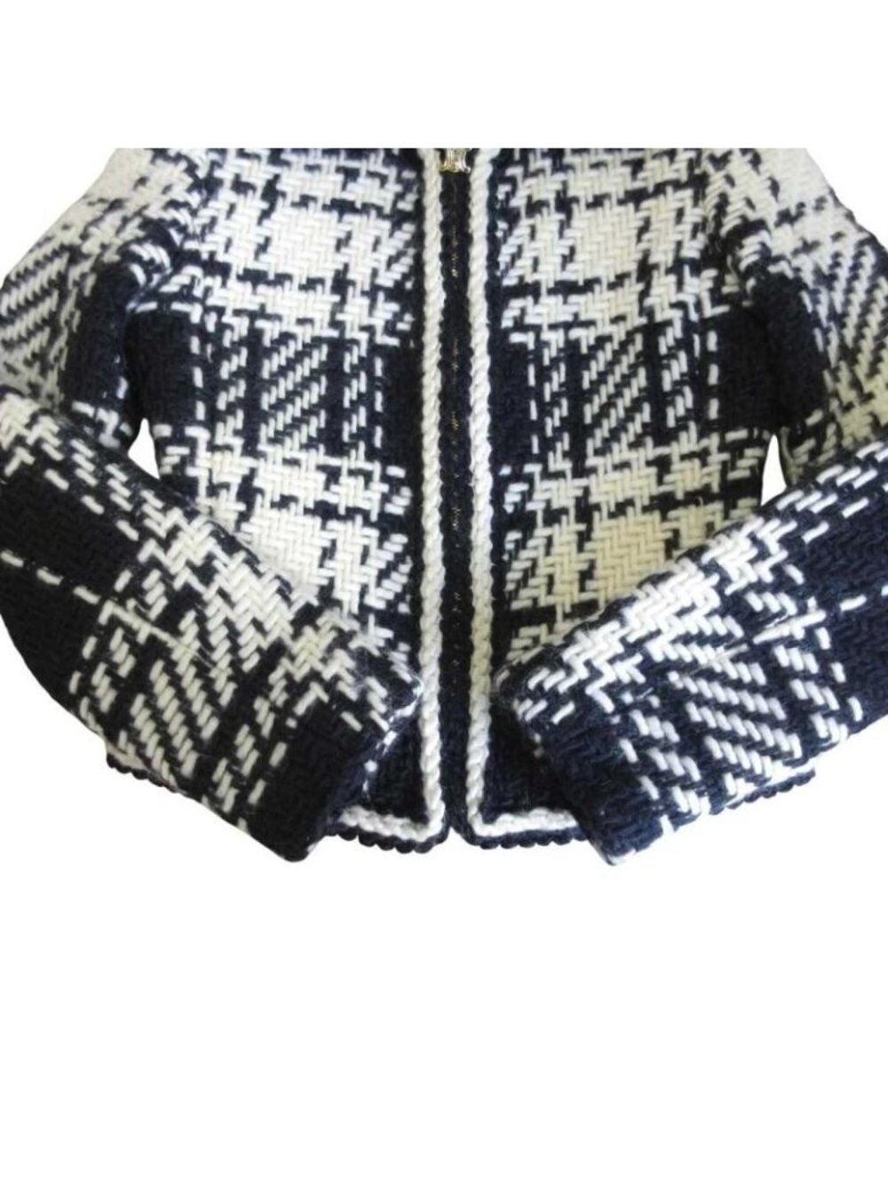 ★SOLD★ Celine Wool Tweed Short Jacket Macadam Logo Knit Blouson Check White - Picture 5 of 9